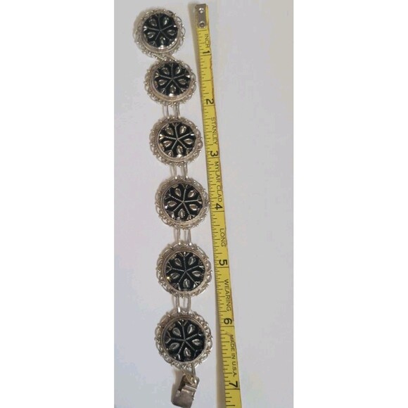 Vintage Mexico Sterling Intaglio Black Glass Mourning Bracelet & Earring Set - Picture 9 of 9